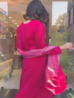 Thumbnail for Malishka Women's Gajri Viscose Silk Embroidered Flared Kurta Pant With Dupatta - Distacart