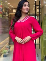 Thumbnail for Malishka Women's Gajri Viscose Silk Embroidered Flared Kurta Pant With Dupatta - Distacart