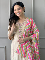 Thumbnail for Malishka Women's Chiku Viscose Chanderi Embroidered Straight Kurta Pant With Dupatta - Distacart