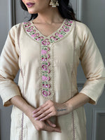 Thumbnail for Malishka Women's Chiku Viscose Chanderi Embroidered Straight Kurta Pant With Dupatta - Distacart