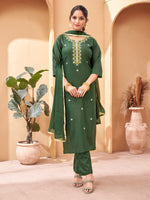 Thumbnail for Malishka Women's Green Rayon Embroidered Straight Kurta Pant With Dupatta - Distacart