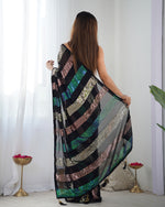 Thumbnail for Malishka Sequance Georgette Black Saree With Unstitched Blouse Piece - Distacart