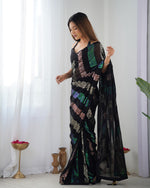 Thumbnail for Malishka Sequance Georgette Black Saree With Unstitched Blouse Piece - Distacart