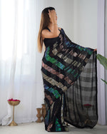 Thumbnail for Malishka Sequance Georgette Black Saree With Unstitched Blouse Piece - Distacart