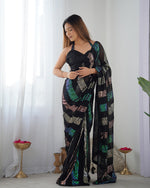 Thumbnail for Malishka Sequance Georgette Black Saree With Unstitched Blouse Piece - Distacart