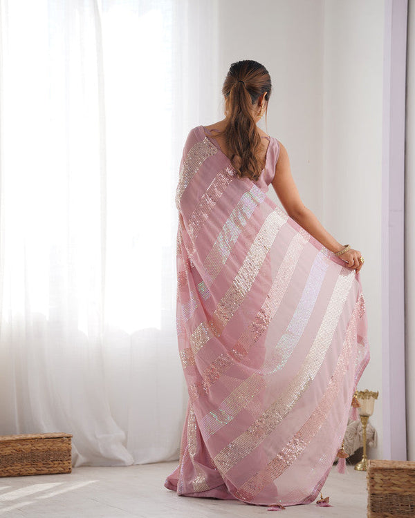 NOZ2TOZ Sequence Georgette Onion Saree With Unstitched Blouse Piece - Distacart