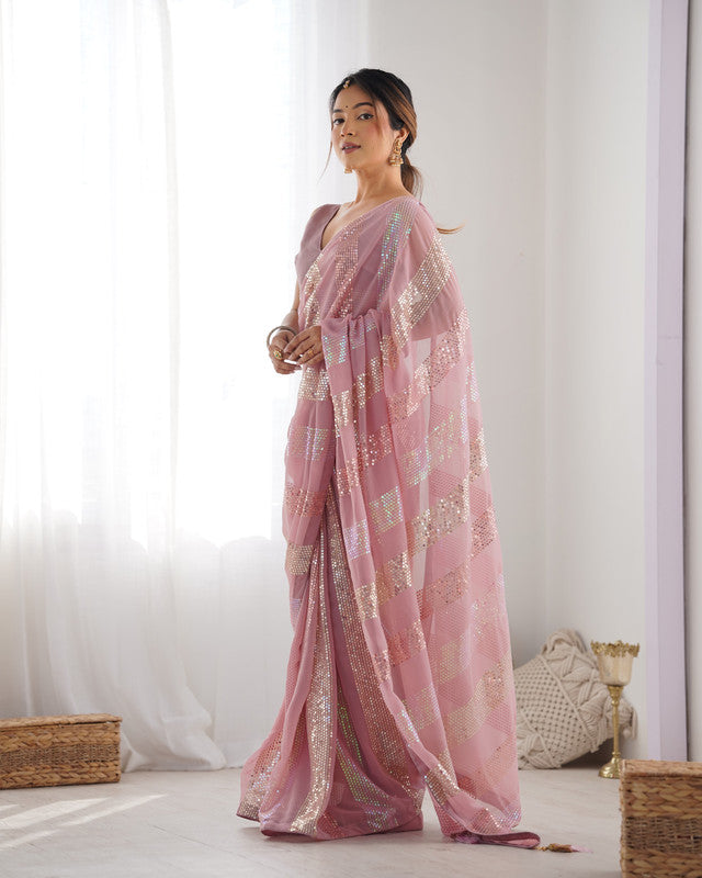 NOZ2TOZ Sequence Georgette Onion Saree With Unstitched Blouse Piece - Distacart