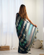Thumbnail for NOZ2TOZ Sequence Georgette Petrol Saree With Unstitched Blouse Piece - Distacart