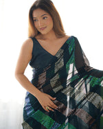 Thumbnail for Malishka Sequance Georgette Petrol Saree With Unstitched Blouse Piece