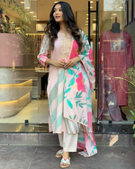 Thumbnail for Malishka Women's Pink Rayon Embroidered Straight Kurta Pant With Dupatta - Distacart
