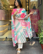Thumbnail for Malishka Women's Pink Rayon Embroidered Straight Kurta Pant With Dupatta - Distacart