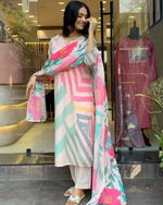 Thumbnail for Malishka Women's Pink Rayon Embroidered Straight Kurta Pant With Dupatta - Distacart