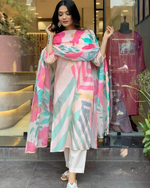 Thumbnail for Malishka Women's Pink Rayon Embroidered Straight Kurta Pant With Dupatta - Distacart