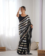 Thumbnail for NOZ2TOZ Sequence Georgette Black Saree With Unstitched Blouse Piece - Distacart