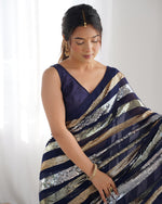 Thumbnail for Malishka Sequance Georgette Blue Saree With Unstitched Blouse Piece - Distacart