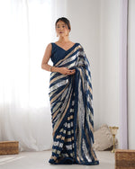 Thumbnail for NOZ2TOZ Sequence Georgette Petrol Saree With Unstitched Blouse Piece - Distacart