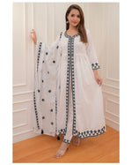 Thumbnail for Malishka Women's White Viscose Gadhval Embroidered Anarkali Kurta Pant With Dupatta - Distacart