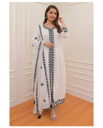 Thumbnail for Malishka Women's White Viscose Gadhval Embroidered Anarkali Kurta Pant With Dupatta - Distacart