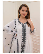 Thumbnail for Malishka Women's White Viscose Gadhval Embroidered Anarkali Kurta Pant With Dupatta - Distacart