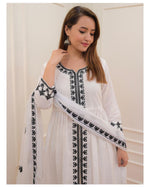 Thumbnail for Malishka Women's White Viscose Gadhval Embroidered Anarkali Kurta Pant With Dupatta - Distacart