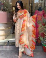 Thumbnail for Malishka Women's Orange Crepe Embroidered Straight Kurta Pant With Dupatta - Distacart