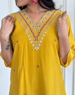 Thumbnail for Malishka Women's Mustard Viscose Chanderi Embroidered Straight Kurta Pant With Dupatta - Distacart