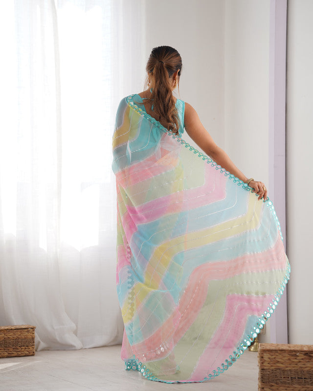 NOZ2TOZ Mirror Lace Georgette Multi Saree With Unstitched Blouse Piece - Distacart