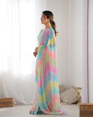 Malishka Mirror Lace Georgette Multi Saree With Unstitched Blouse Piece