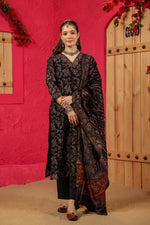 Thumbnail for Malishka Women's Black Roman Slub Flower Print Straight Kurta Pant With Dupatta