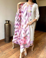 Thumbnail for Malishka Women's White Viscose Chanderi Embroidered Straight Kurta Pant With Dupatta
