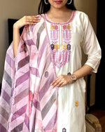 Thumbnail for Malishka Women's White Viscose Chanderi Embroidered Straight Kurta Pant With Dupatta