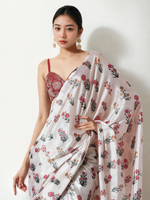Thumbnail for Avantini Chinon Digital Print Ready To Wear Saree With Blouse Piece - White