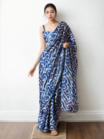 Thumbnail for Avantini Chinon Digital Print Ready To Wear Saree With Blouse Piece - Blue
