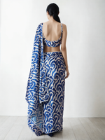 Thumbnail for Avantini Chinon Digital Print Ready To Wear Saree With Blouse Piece - Blue