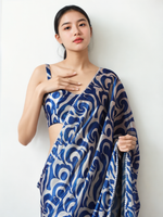 Thumbnail for Avantini Chinon Digital Print Ready To Wear Saree With Blouse Piece - Blue