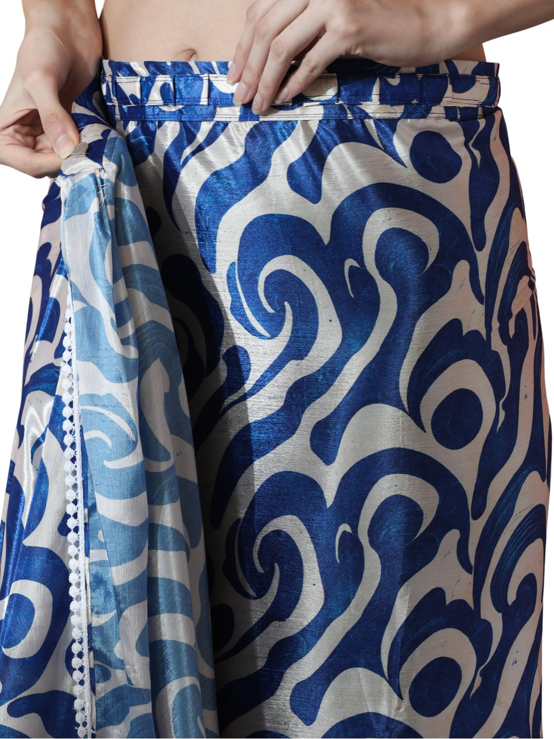 Avantini Chinon Digital Print Ready To Wear Saree With Blouse Piece - Blue