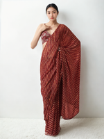 Thumbnail for Avantini Chinon Digital Print Ready To Wear Saree With Blouse Piece - Maroon