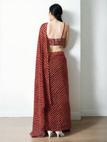 Thumbnail for Avantini Chinon Digital Print Ready To Wear Saree With Blouse Piece - Maroon