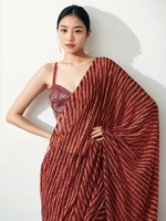 Thumbnail for Avantini Chinon Digital Print Ready To Wear Saree With Blouse Piece - Maroon