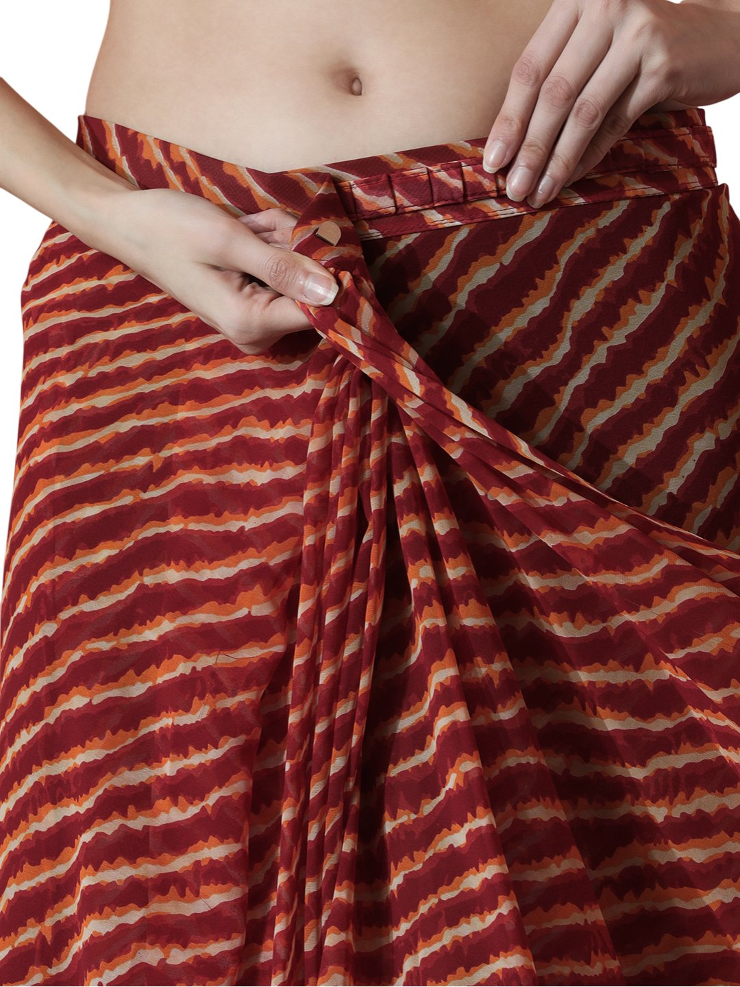 Avantini Chinon Digital Print Ready To Wear Saree With Blouse Piece - Maroon