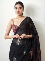 Thumbnail for Avantini Chinon Digital Print Ready To Wear Saree With Blouse Piece - Black