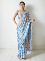 Thumbnail for Avantini Chinon Digital Print Ready To Wear Saree With Blouse Piece - Sky Blue