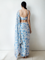 Thumbnail for Avantini Chinon Digital Print Ready To Wear Saree With Blouse Piece - Sky Blue