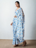 Thumbnail for Avantini Chinon Digital Print Ready To Wear Saree With Blouse Piece - Sky Blue