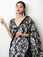 Thumbnail for Avantini Chinon Digital Print Ready To Wear Saree With Blouse Piece - Black