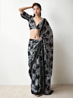 Thumbnail for Avantini Chinon Digital Print Ready To Wear Saree With Blouse Piece - Black