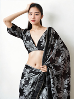 Thumbnail for Avantini Chinon Digital Print Ready To Wear Saree With Blouse Piece - Black