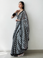 Thumbnail for Avantini Chinon Digital Print Ready To Wear Saree With Blouse Piece - Grey