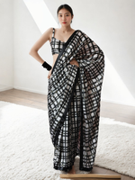 Thumbnail for Avantini Chinon Digital Print Ready To Wear Saree With Blouse Piece - Black