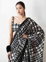 Thumbnail for Avantini Chinon Digital Print Ready To Wear Saree With Blouse Piece - Black
